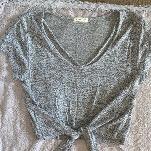 Occasion Heathered Gray Tie-Front Crop Top